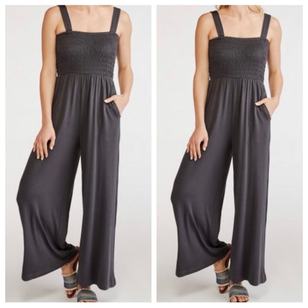 Boho Smocked Wide Leg Jumpsuit with Pockets